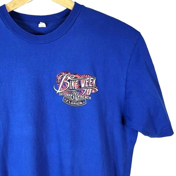 Bike Week Unisex Daytona Beach FL 2019 T Shirt Blue Medium 78th Motorcycle Back - Picture 3 of 5